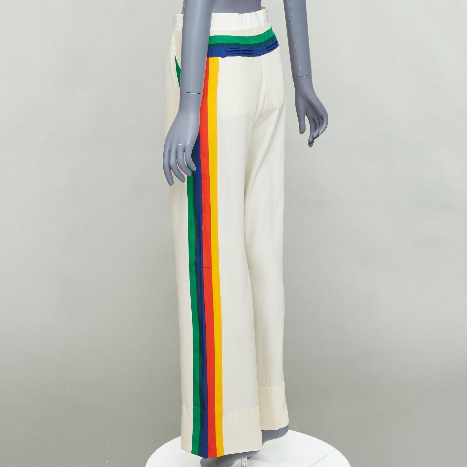 Women's OLD CELINE Phoebe rainbow side trim silk high waist wide leg pants FR34 XS For Sale