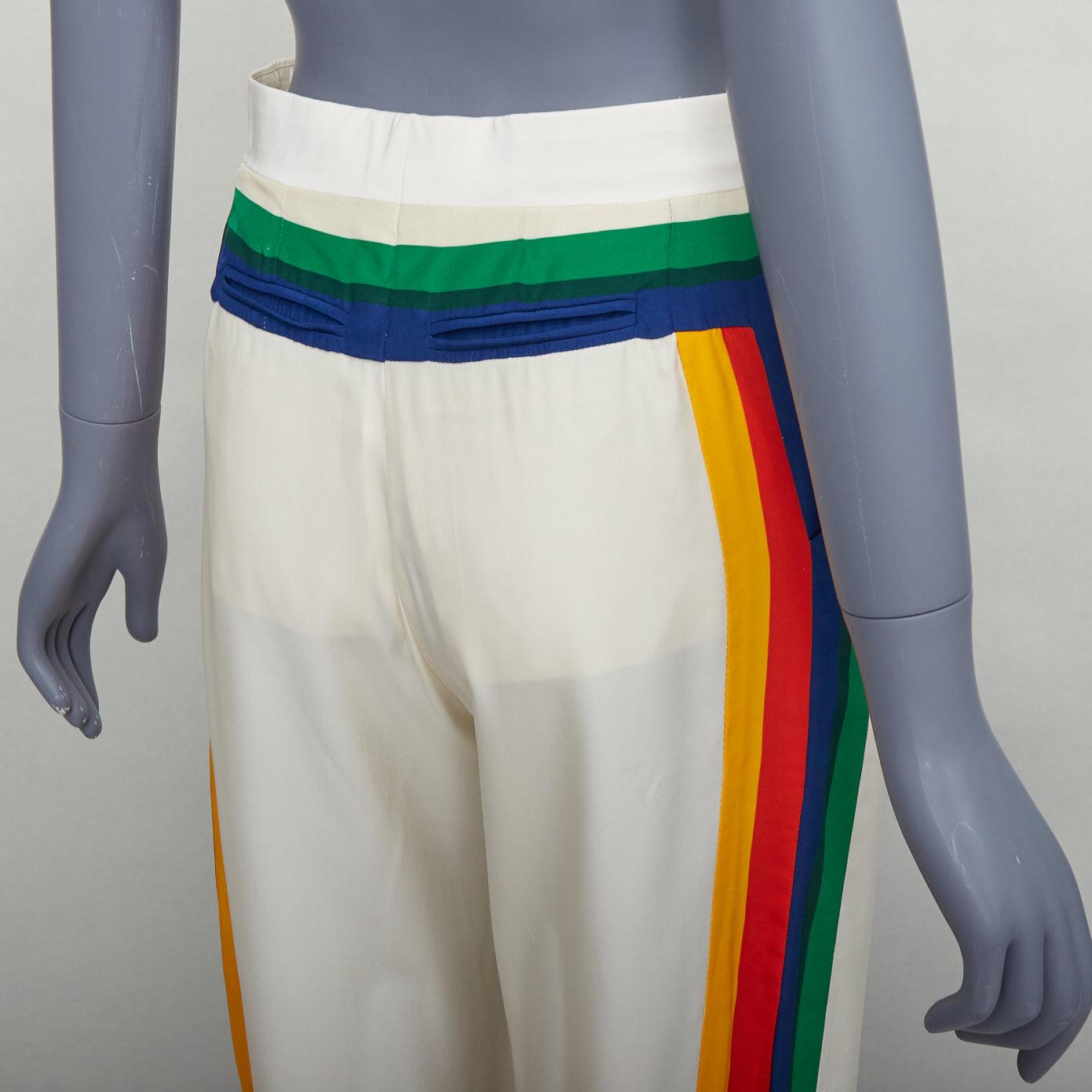 OLD CELINE Phoebe rainbow side trim silk high waist wide leg pants FR34 XS For Sale 1