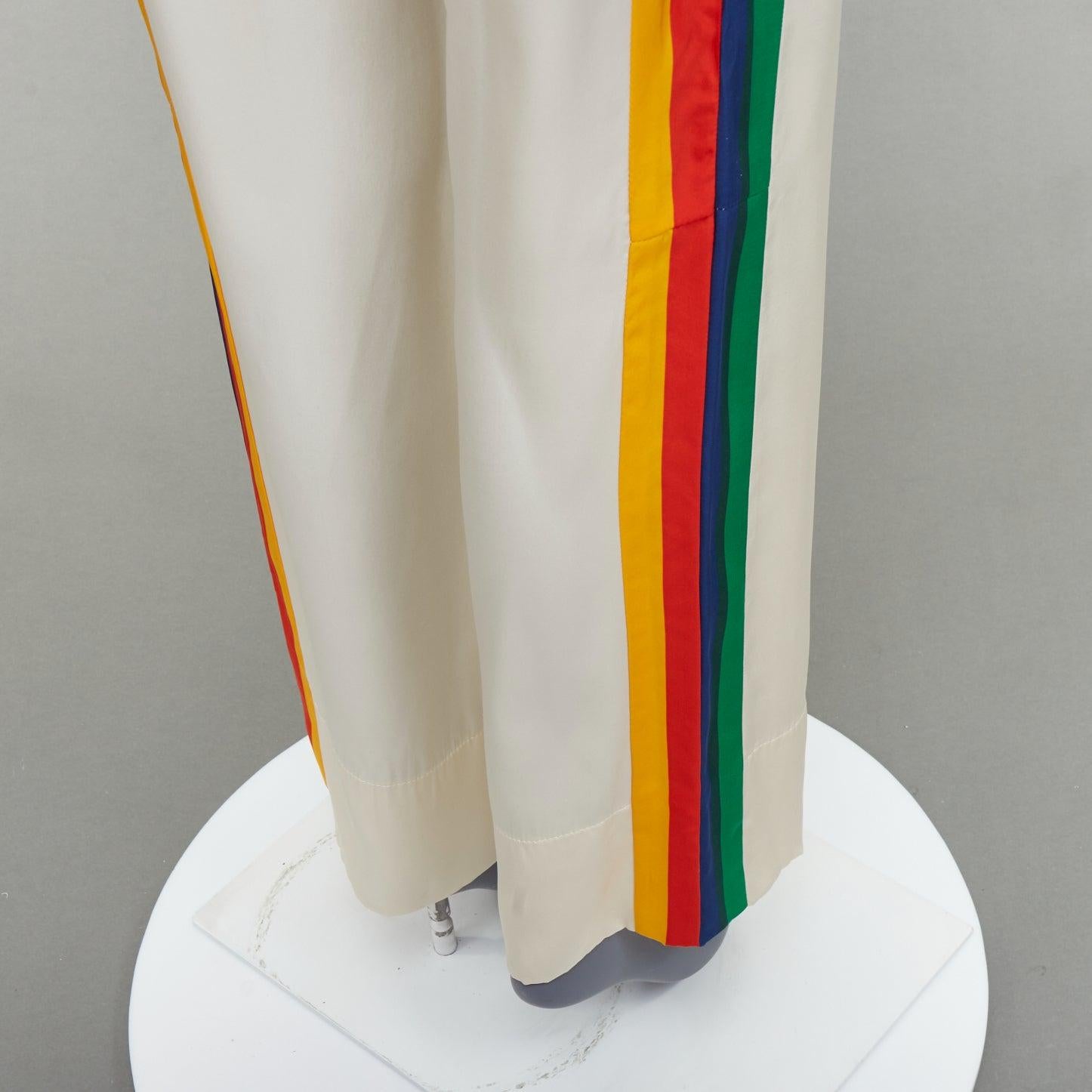 OLD CELINE Phoebe rainbow side trim silk high waist wide leg pants FR34 XS For Sale 2