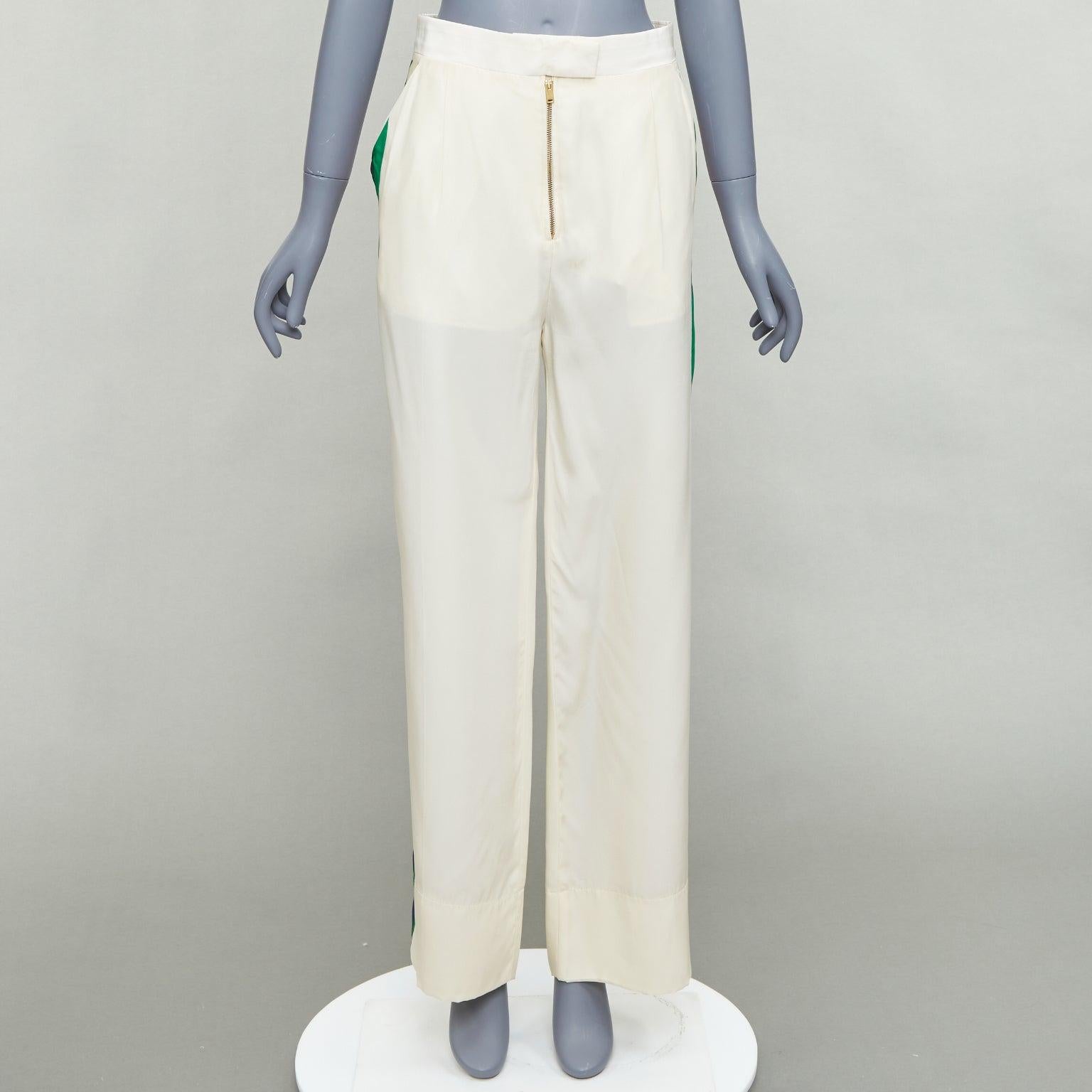 OLD CELINE Phoebe rainbow side trim silk high waist wide leg pants FR34 XS For Sale 4