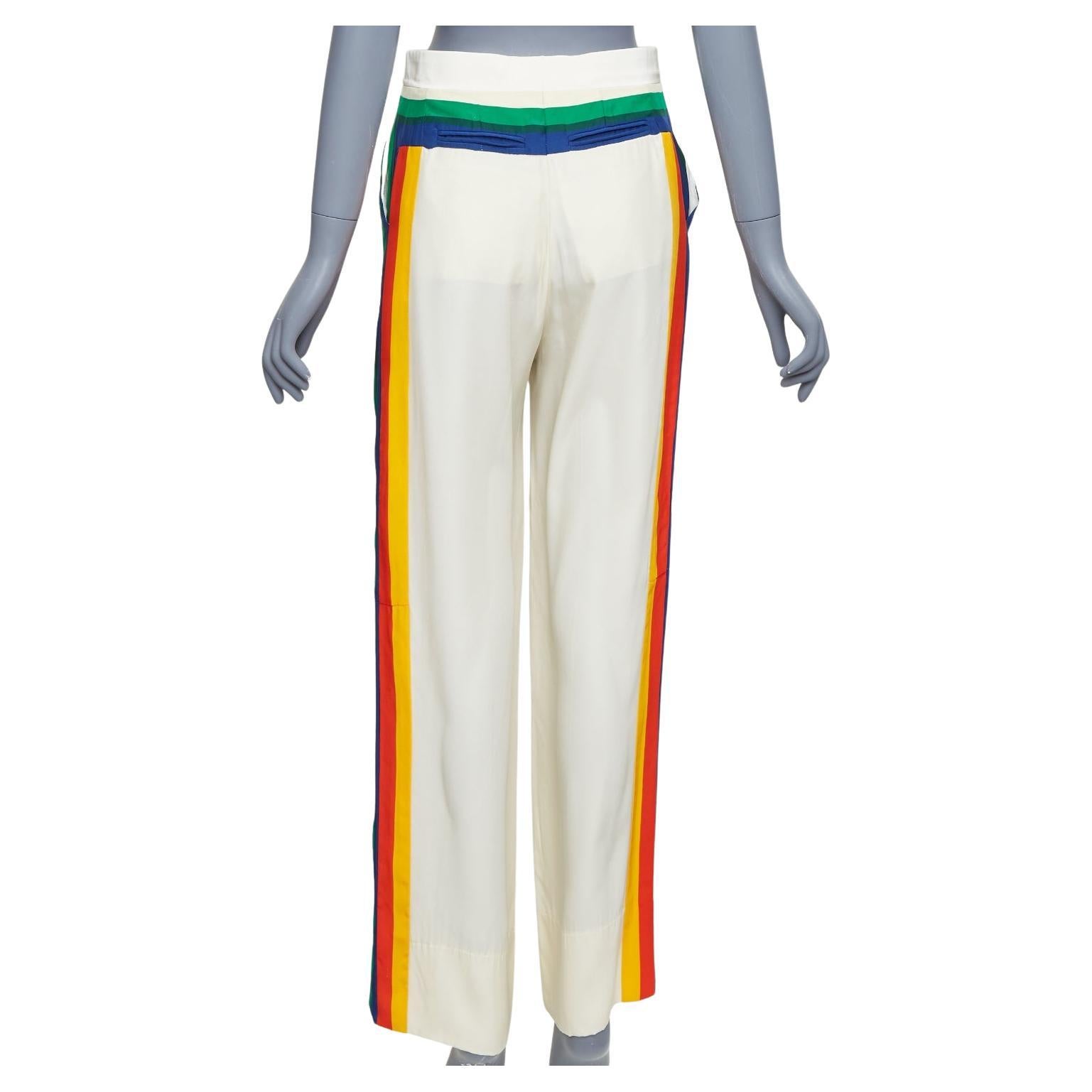 OLD CELINE Phoebe rainbow side trim silk high waist wide leg pants FR34 XS For Sale