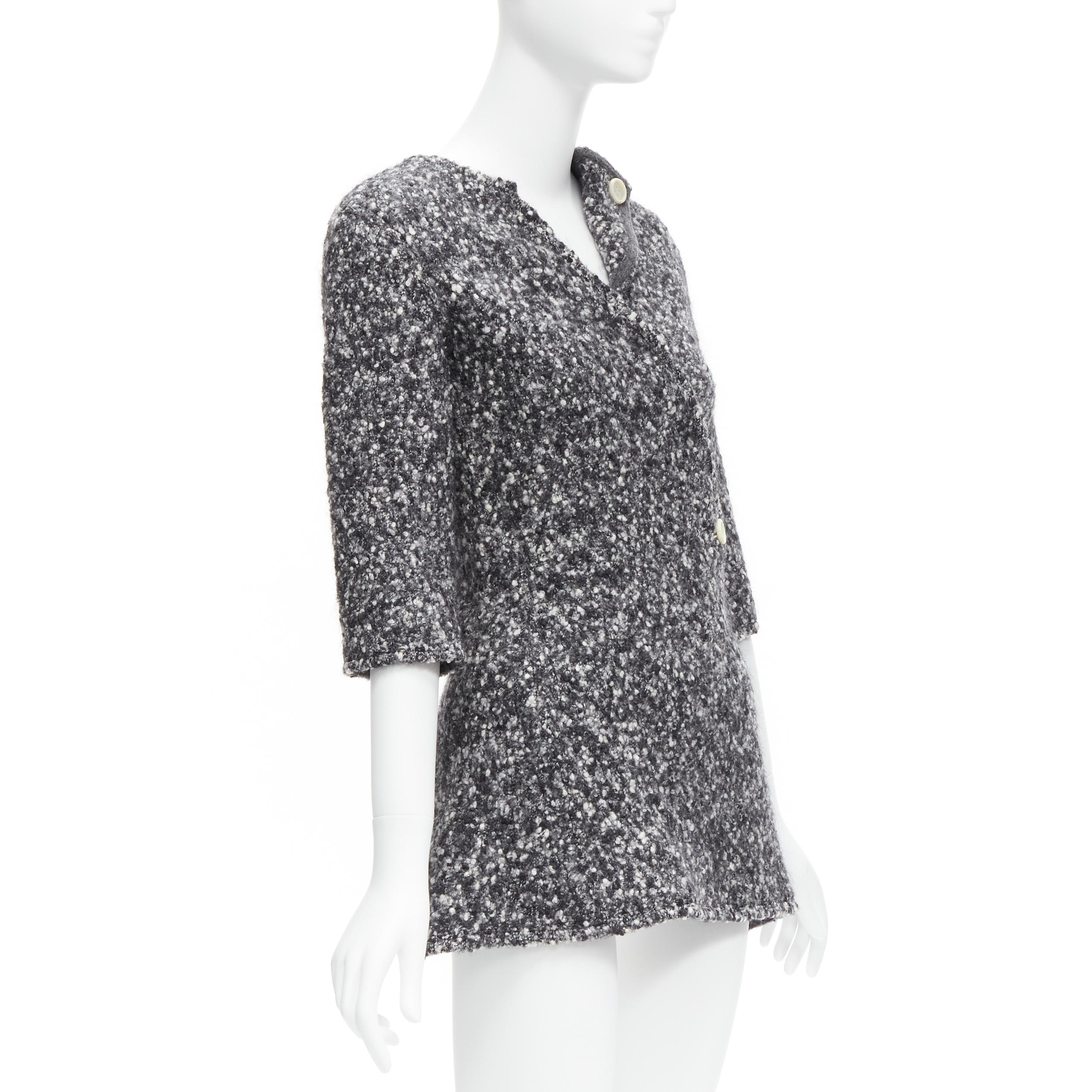 OLD CELINE Runway Phoebe Philo 2014 grey wool boucle bias diagonal top FR34 XS In New Condition For Sale In Hong Kong, NT