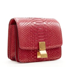 OLD CELINE Small Classic Box Bag red scalred leather gold clasp crossbody bag
