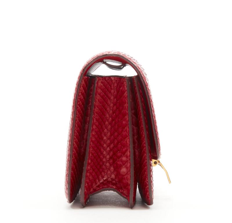 Red OLD CELINE Small Classic Box Bag red scalred leather gold clasp crossbody bag