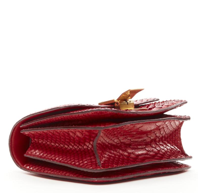 Women's OLD CELINE Small Classic Box Bag red scalred leather gold clasp crossbody bag