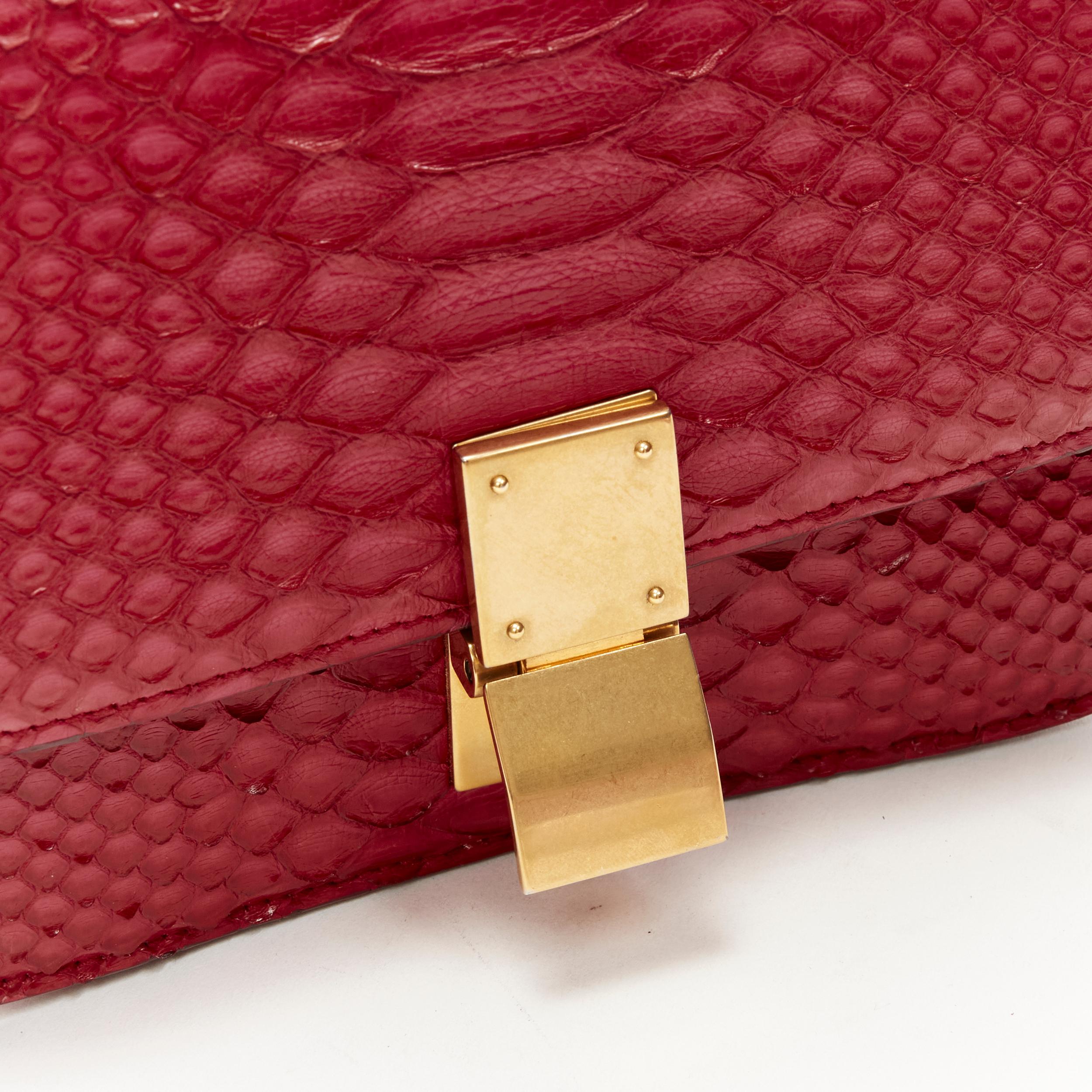 Women's OLD CELINE Small Classic Box Bag red scalred leather gold clasp crossbody bag For Sale