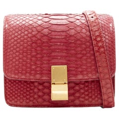 OLD CELINE Small Classic Box Bag red scalred leather gold clasp crossbody bag