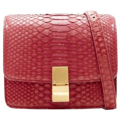 OLD CELINE Small Classic Box Bag red scalred leather gold clasp crossbody bag