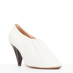 OLD CELINE Throat cream smooth leather ballerina black coned heeled pumps EU35