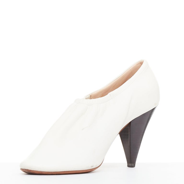 OLD CELINE Throat cream smooth leather ballerina black coned heeled pumps  EU35