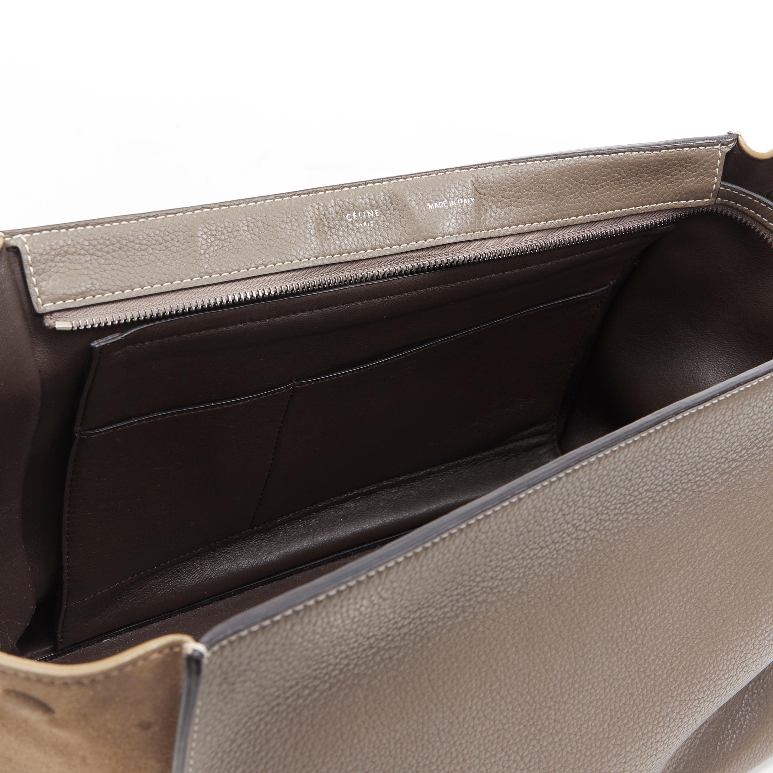 OLD CELINE Trapeze grey leather suede flap top handle flap satchel shoulder bag For Sale 7