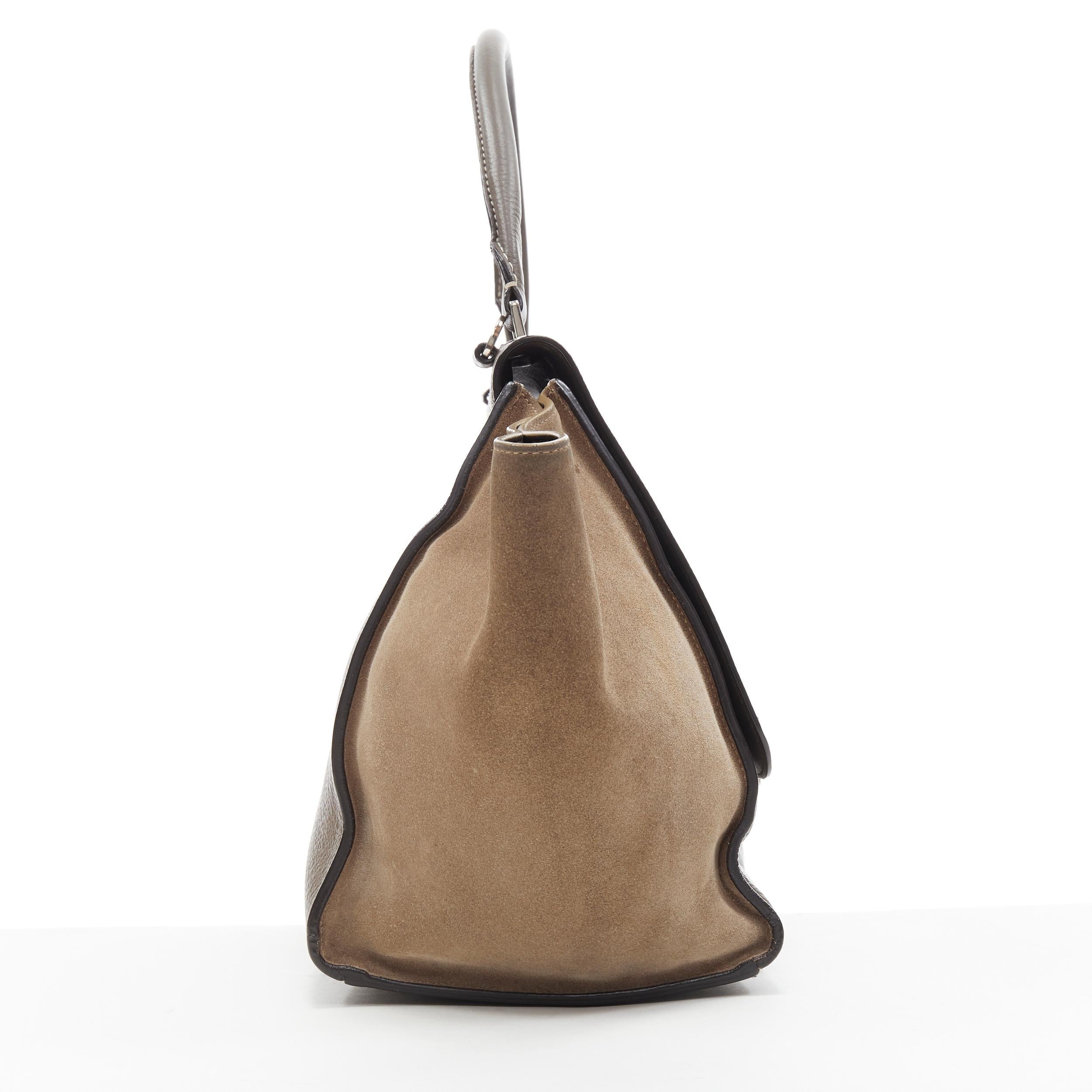 OLD CELINE Trapeze grey leather suede flap top handle flap satchel shoulder bag In Fair Condition For Sale In Hong Kong, NT