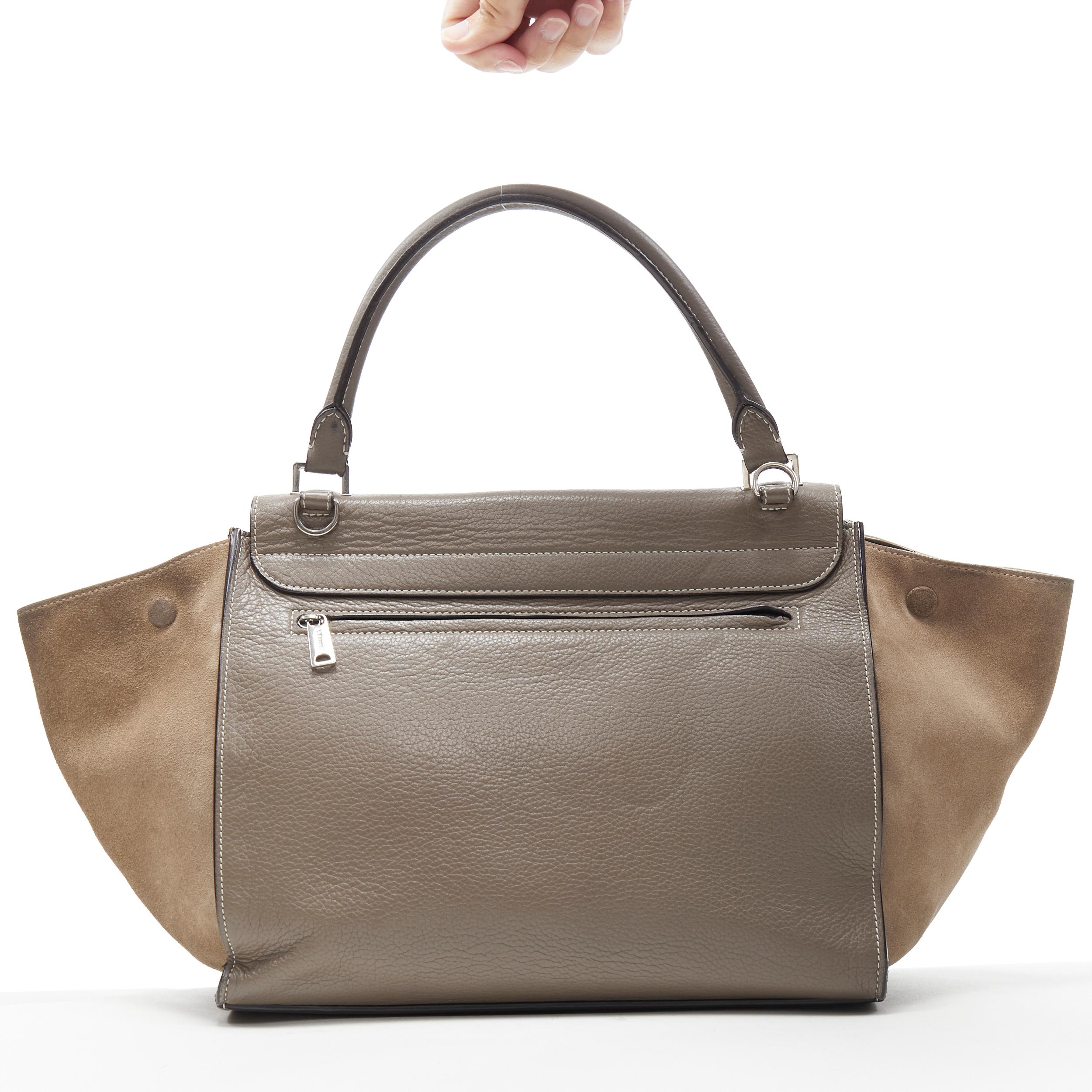 Women's OLD CELINE Trapeze grey leather suede flap top handle flap satchel shoulder bag For Sale
