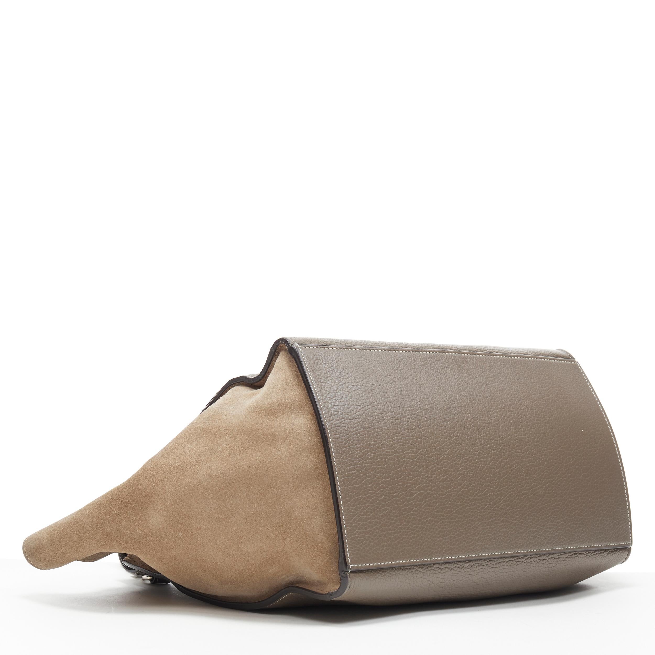 OLD CELINE Trapeze grey leather suede flap top handle flap satchel shoulder bag For Sale 1