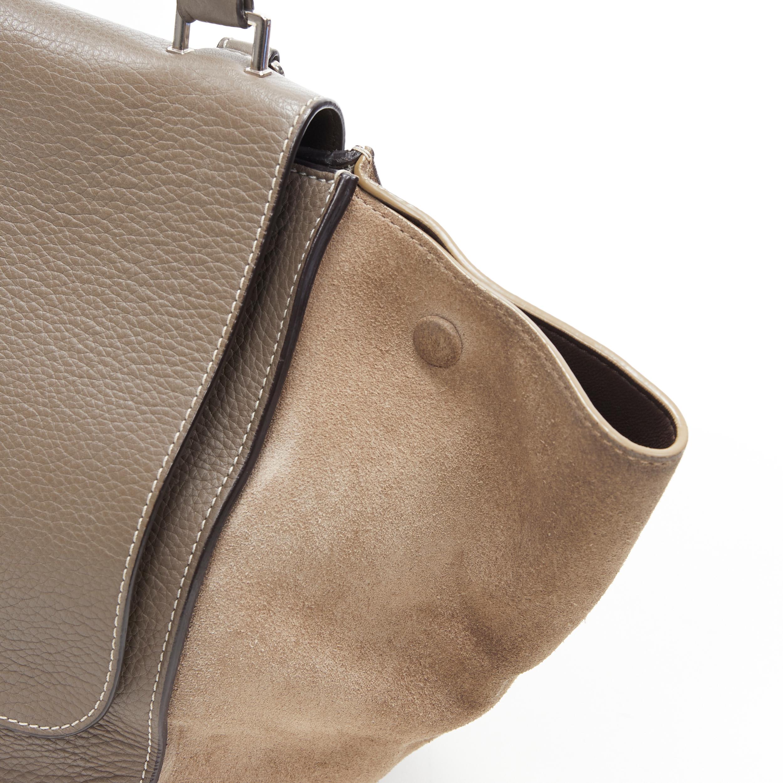 OLD CELINE Trapeze grey leather suede flap top handle flap satchel shoulder bag For Sale 2