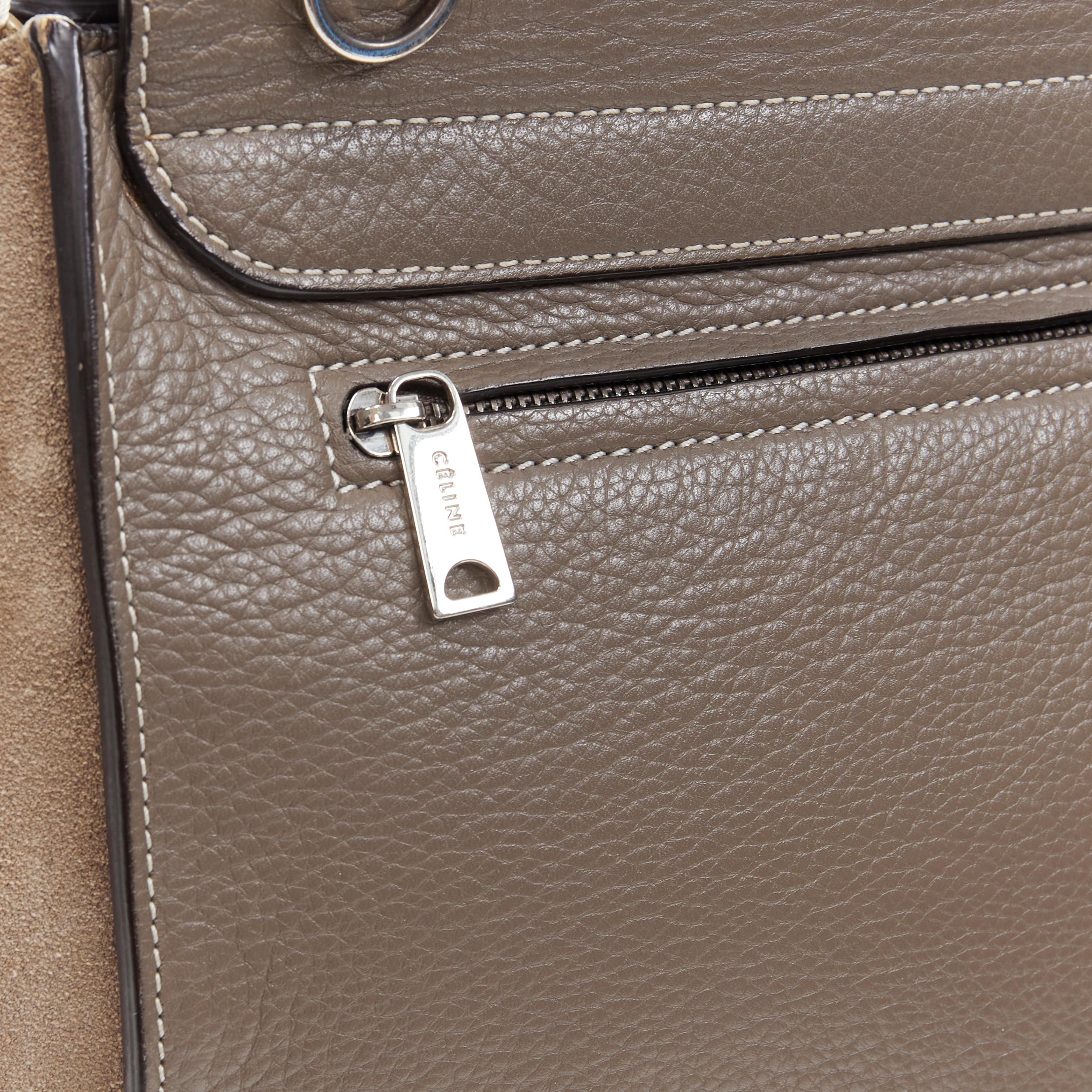 OLD CELINE Trapeze grey leather suede flap top handle flap satchel shoulder bag For Sale 3