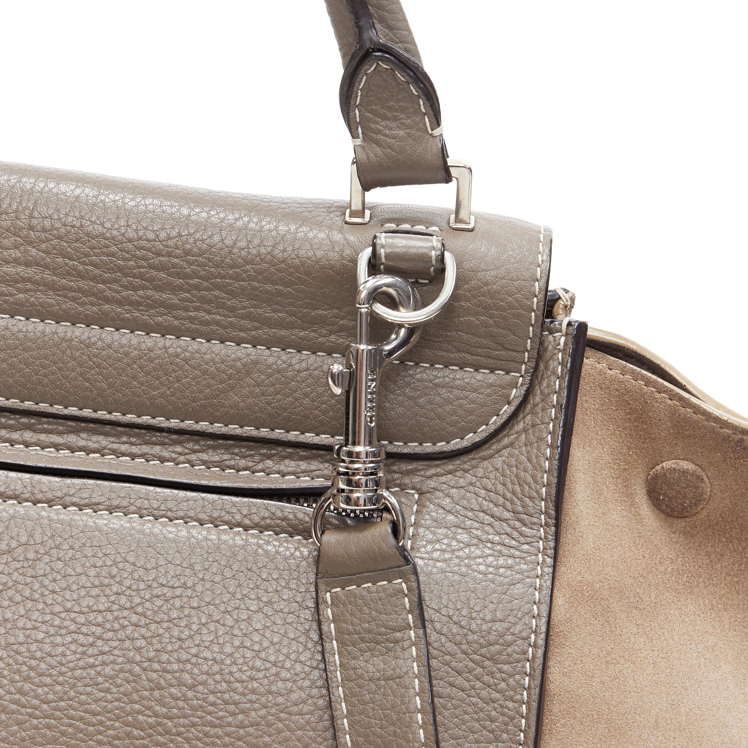 OLD CELINE Trapeze grey leather suede flap top handle flap satchel shoulder bag For Sale 4
