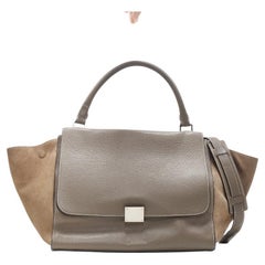 OLD CELINE Trapeze grey leather suede flap top handle flap satchel shoulder bag