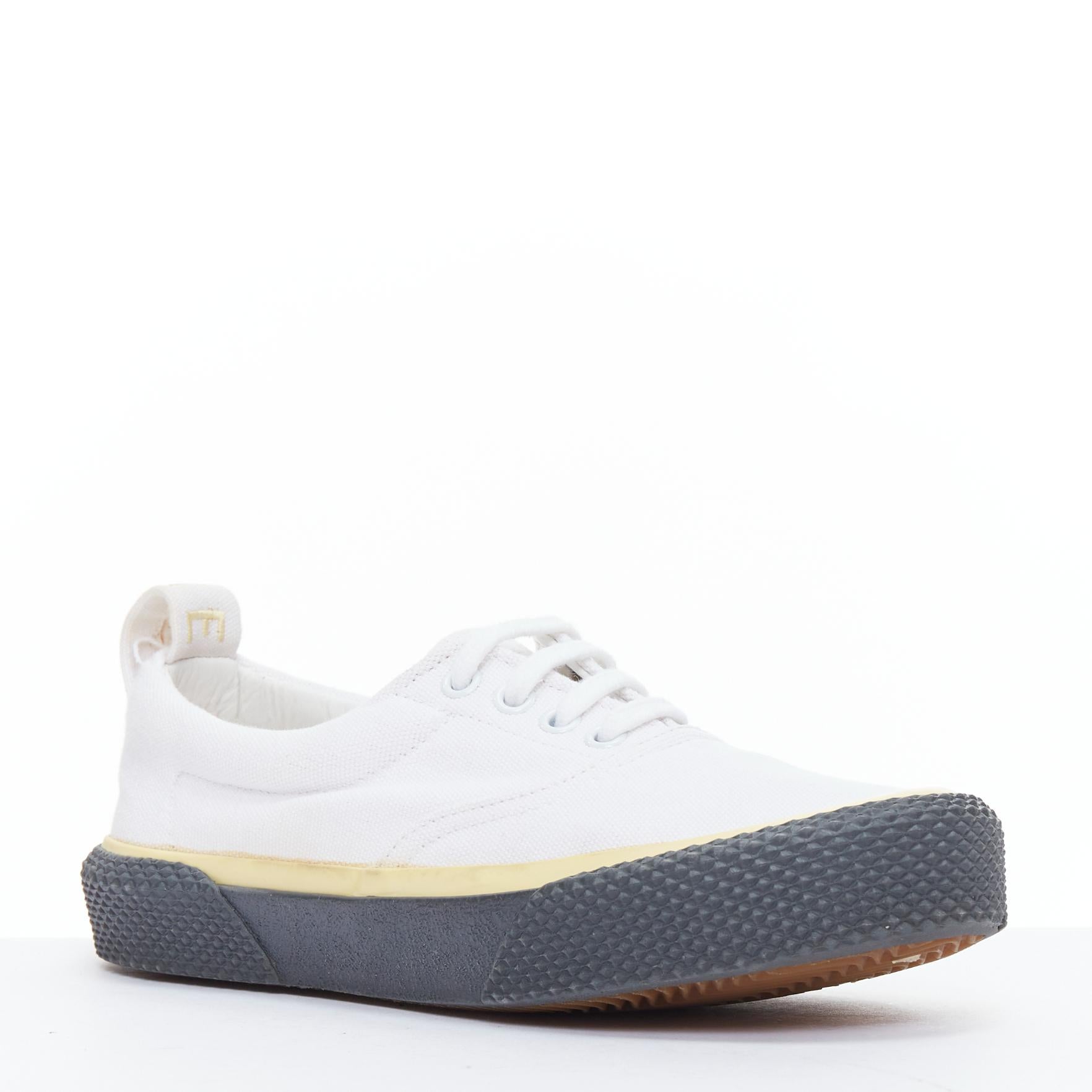Gray OLD CELINE white yellow trim canvas grey midsole skate sneakers EU37 For Sale