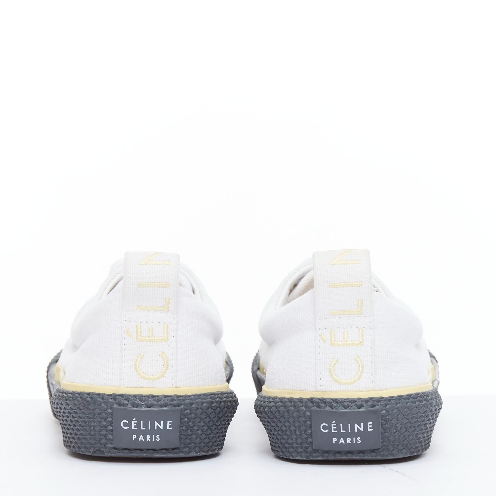 OLD CELINE white yellow trim canvas grey midsole skate sneakers EU37 In Good Condition For Sale In Hong Kong, NT