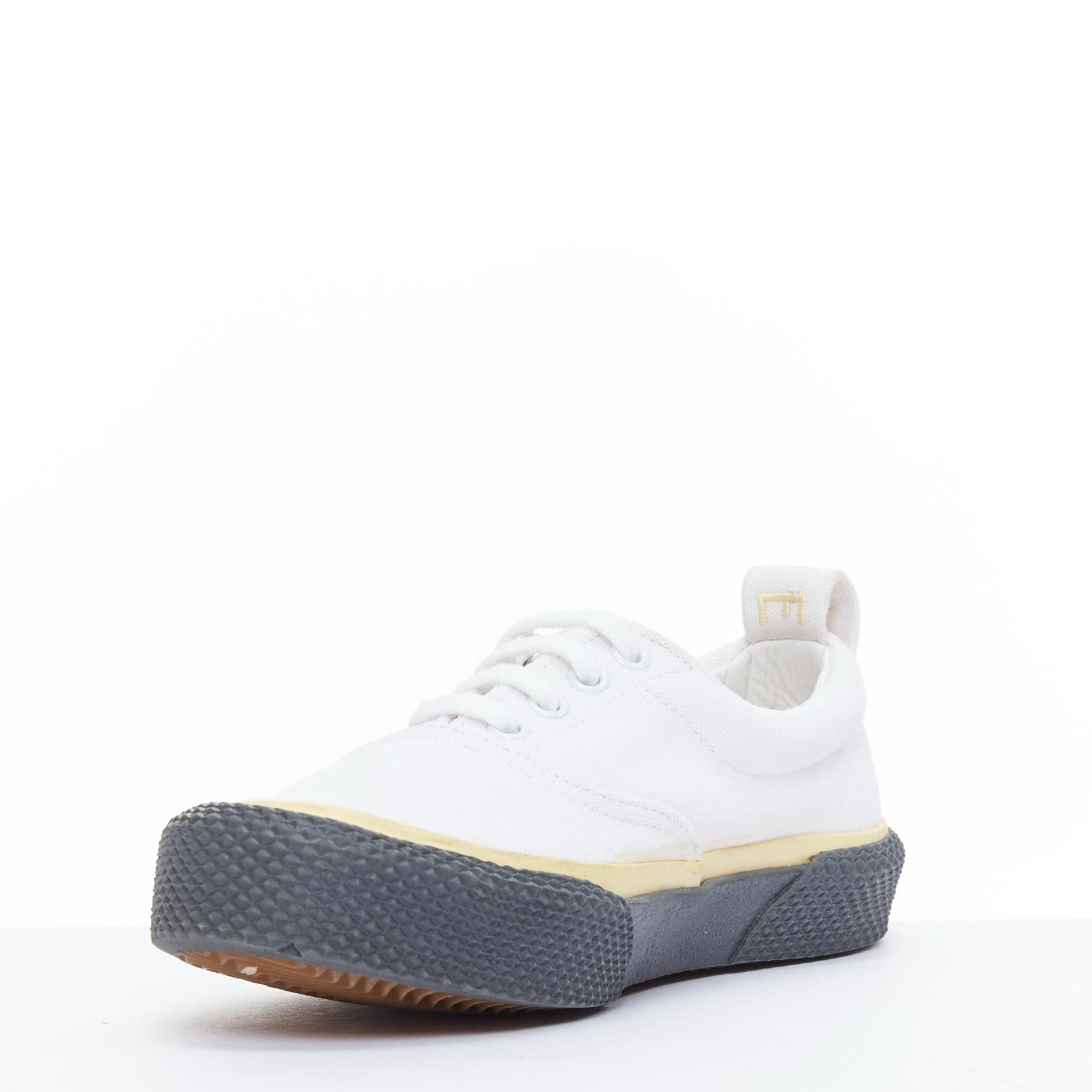Women's OLD CELINE white yellow trim canvas grey midsole skate sneakers EU37 For Sale