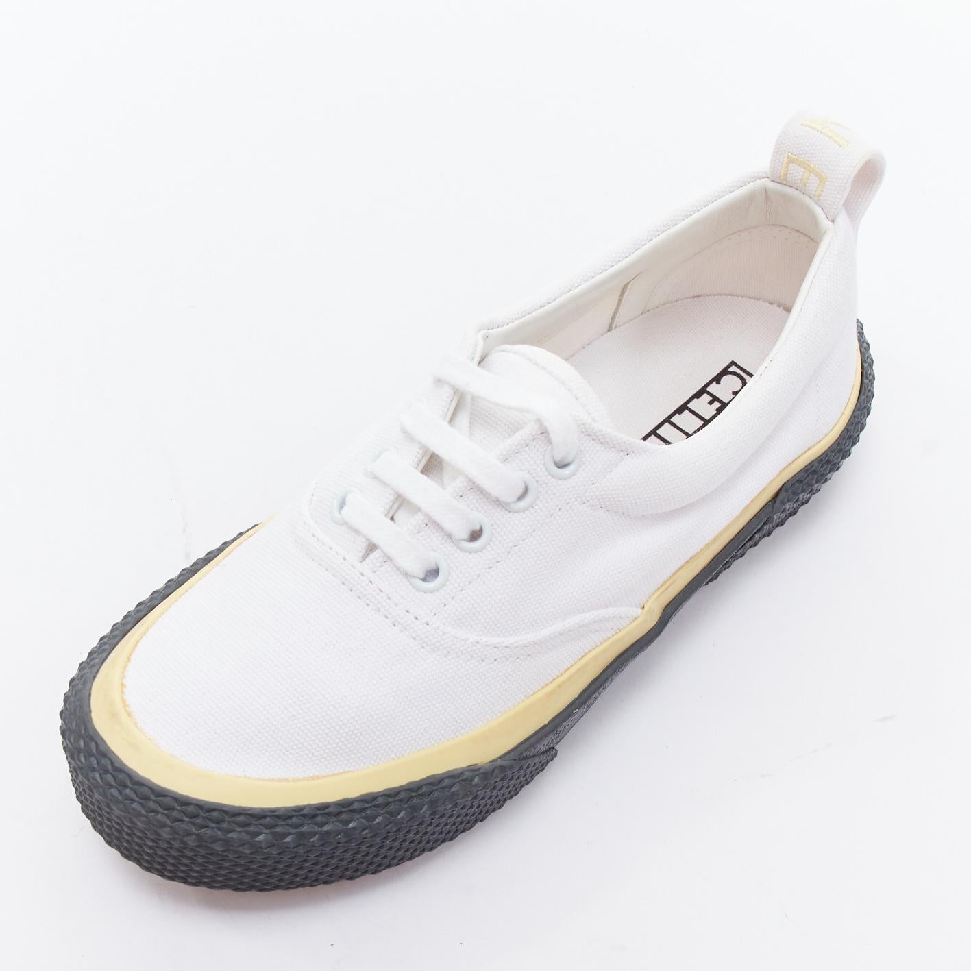 OLD CELINE white yellow trim canvas grey midsole skate sneakers EU37 For Sale 2