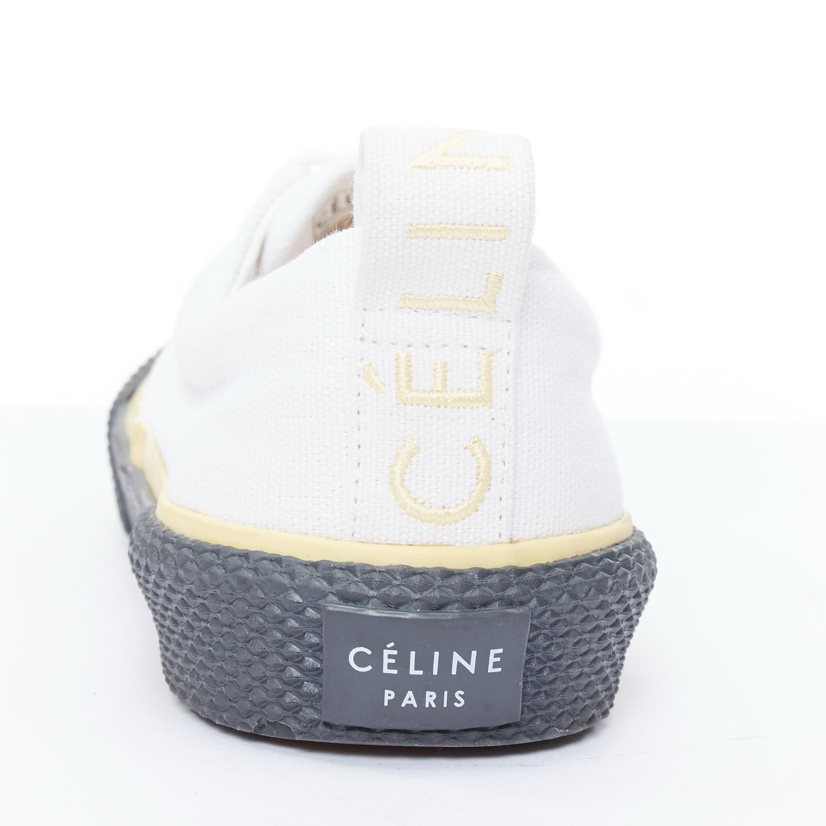 OLD CELINE white yellow trim canvas grey midsole skate sneakers EU37 For Sale 3