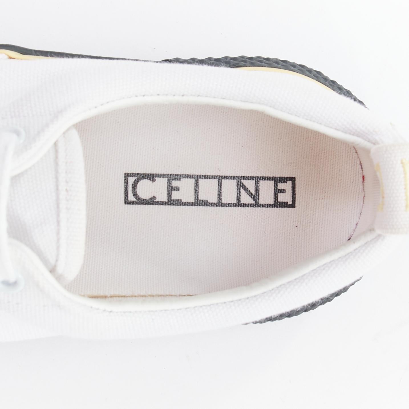 OLD CELINE white yellow trim canvas grey midsole skate sneakers EU37 For Sale 4