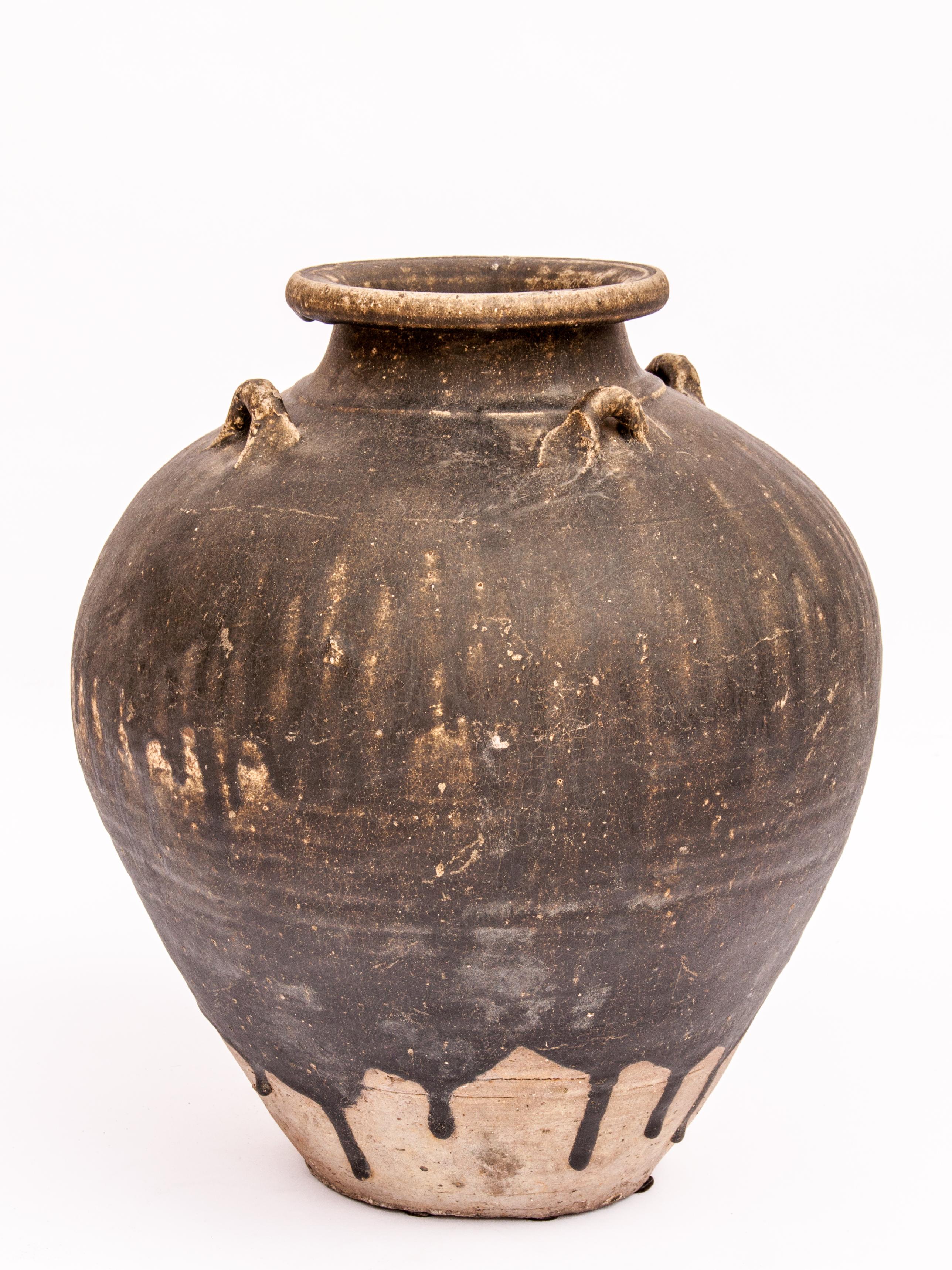 18th Century and Earlier Old Ceramic Jar from North Thailand. 14th - 16th Centuries. 14.75 Inches Tall