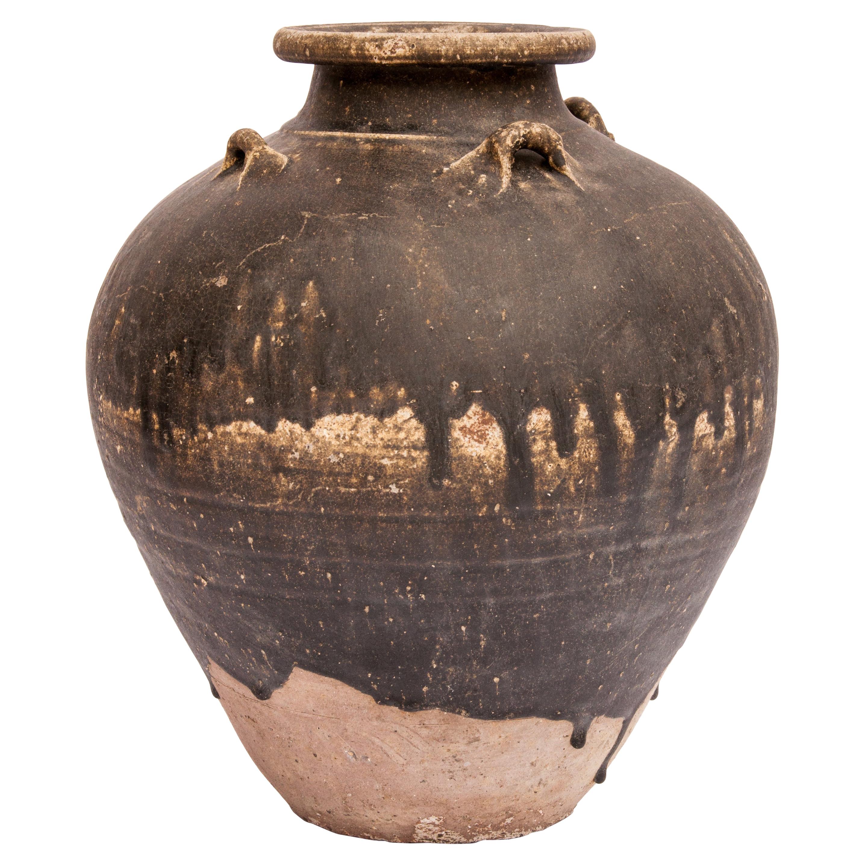 Old Ceramic Jar from North Thailand. 14th - 16th Centuries. 14.75 Inches Tall