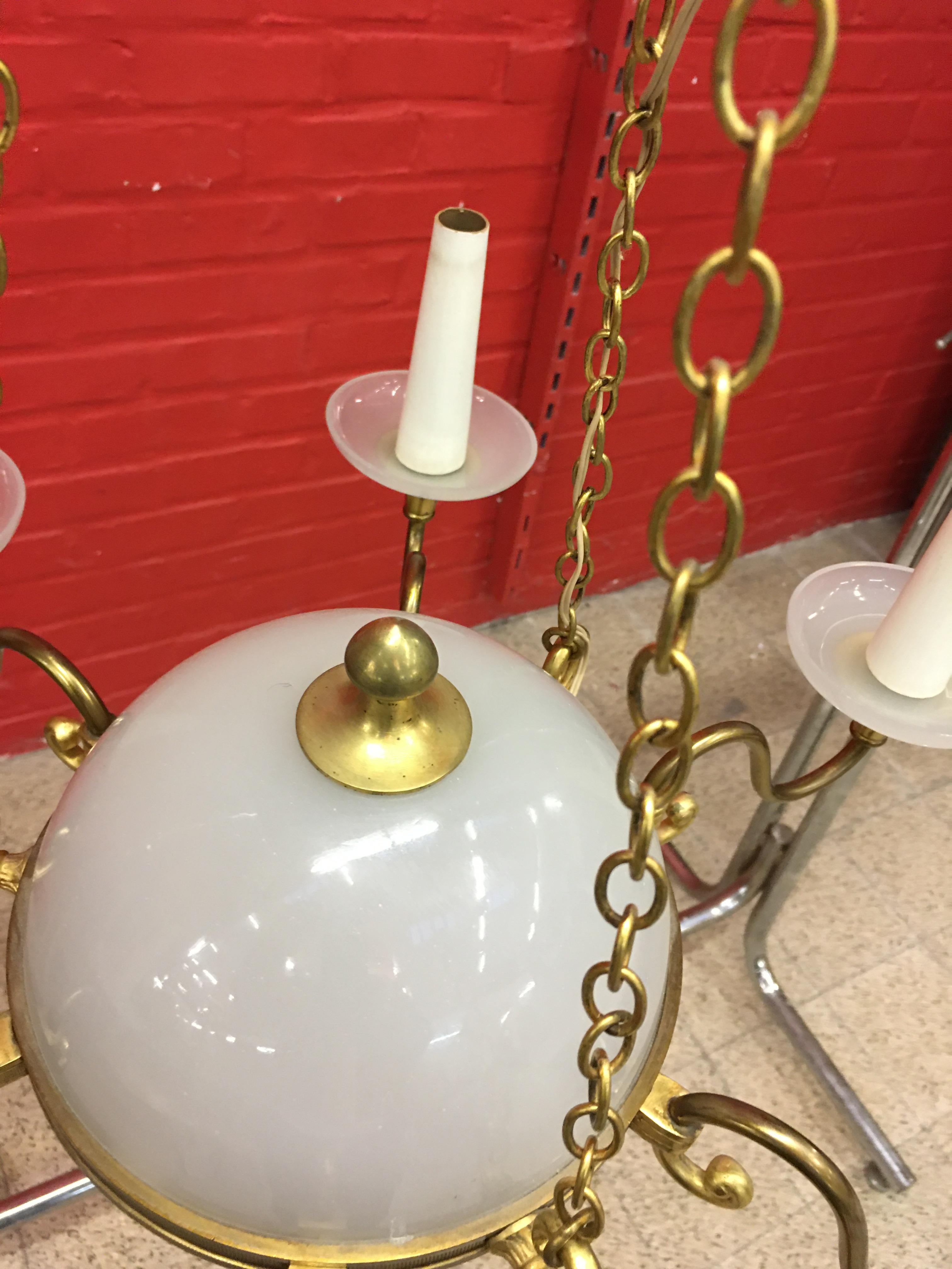 Old Chandelier in White Opaline and Bronze, circa 1930-1950 1