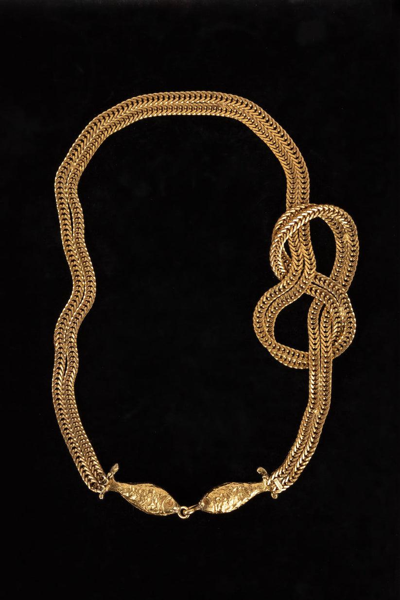 Old Chanel Golden Metal Fish Belt In Excellent Condition For Sale In SAINT-OUEN-SUR-SEINE, FR