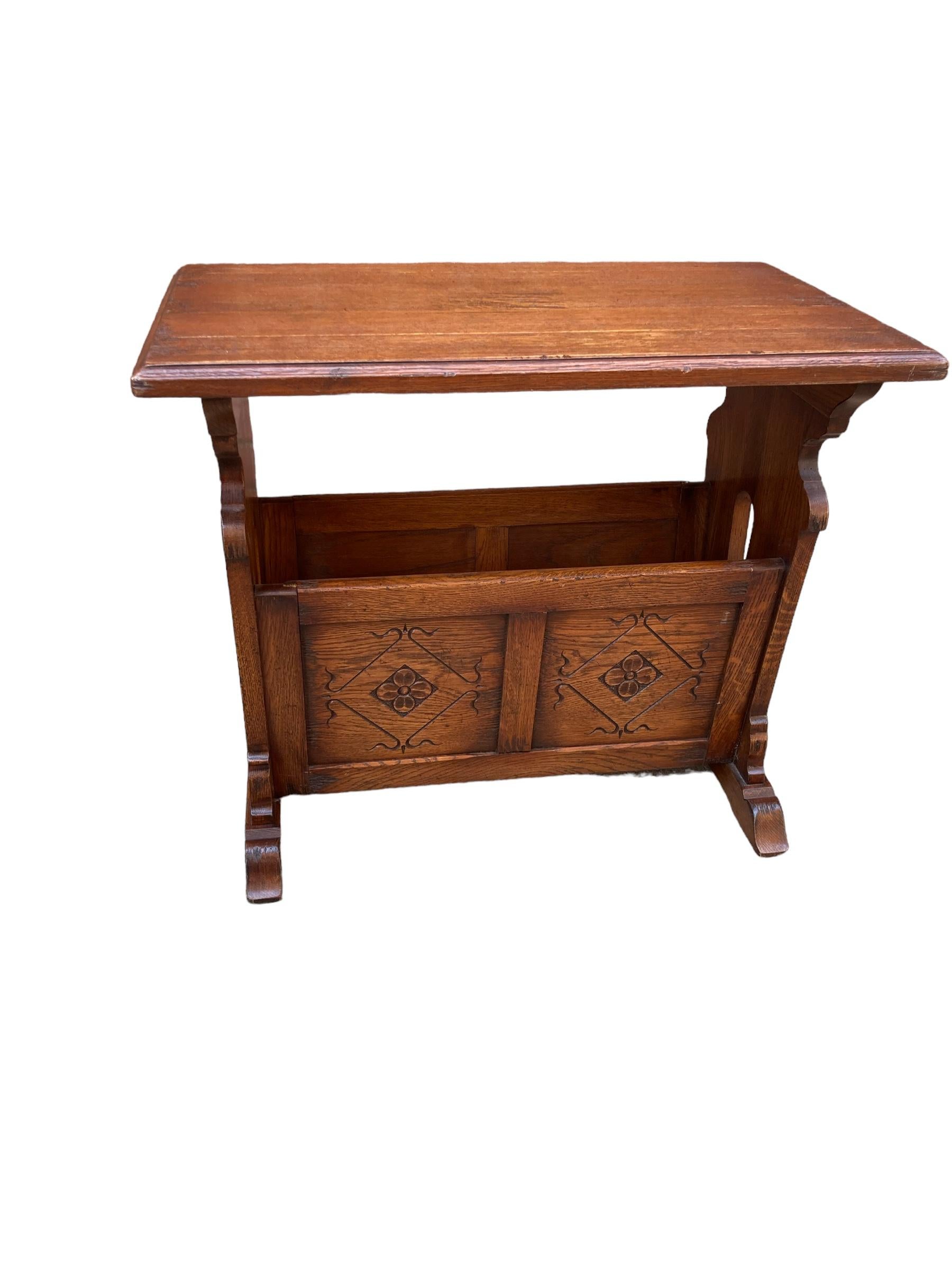 British Old Charm Carved Oak small coffee, side table Magazine Rack