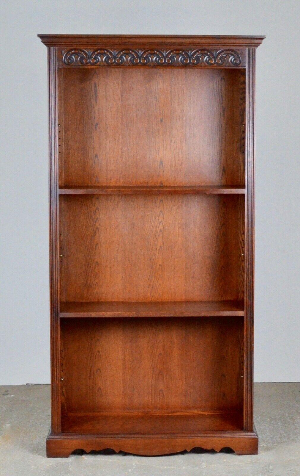 Old Charm Made in England Oak Timber Library Bookcases Adjustable Shelves 5