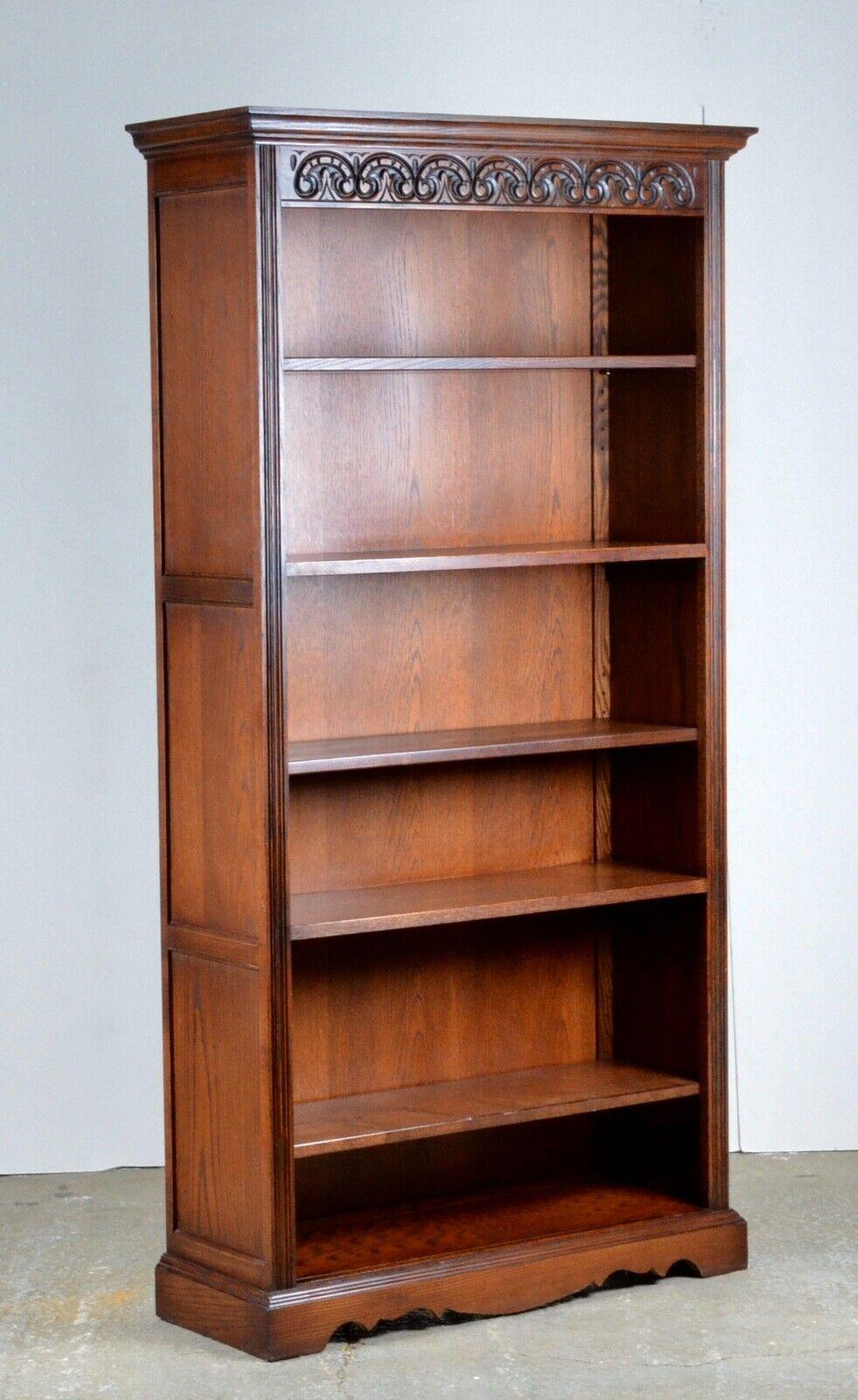We are delighted to offer for sale this Wood Brothers Old Charm antique oak library bookcase. Made in England with oak timber it features open shelving with five shelves, three are adjustable so they can accommodate any height book you may have.