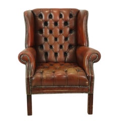 Alter Chesterfield Sessel Brauner Leder Ohrensessel