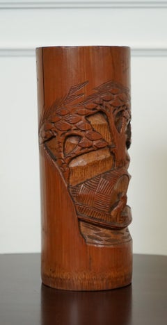 OLD CHINESE BAMBOO BRUSH POT DRiED FLOWER VASE