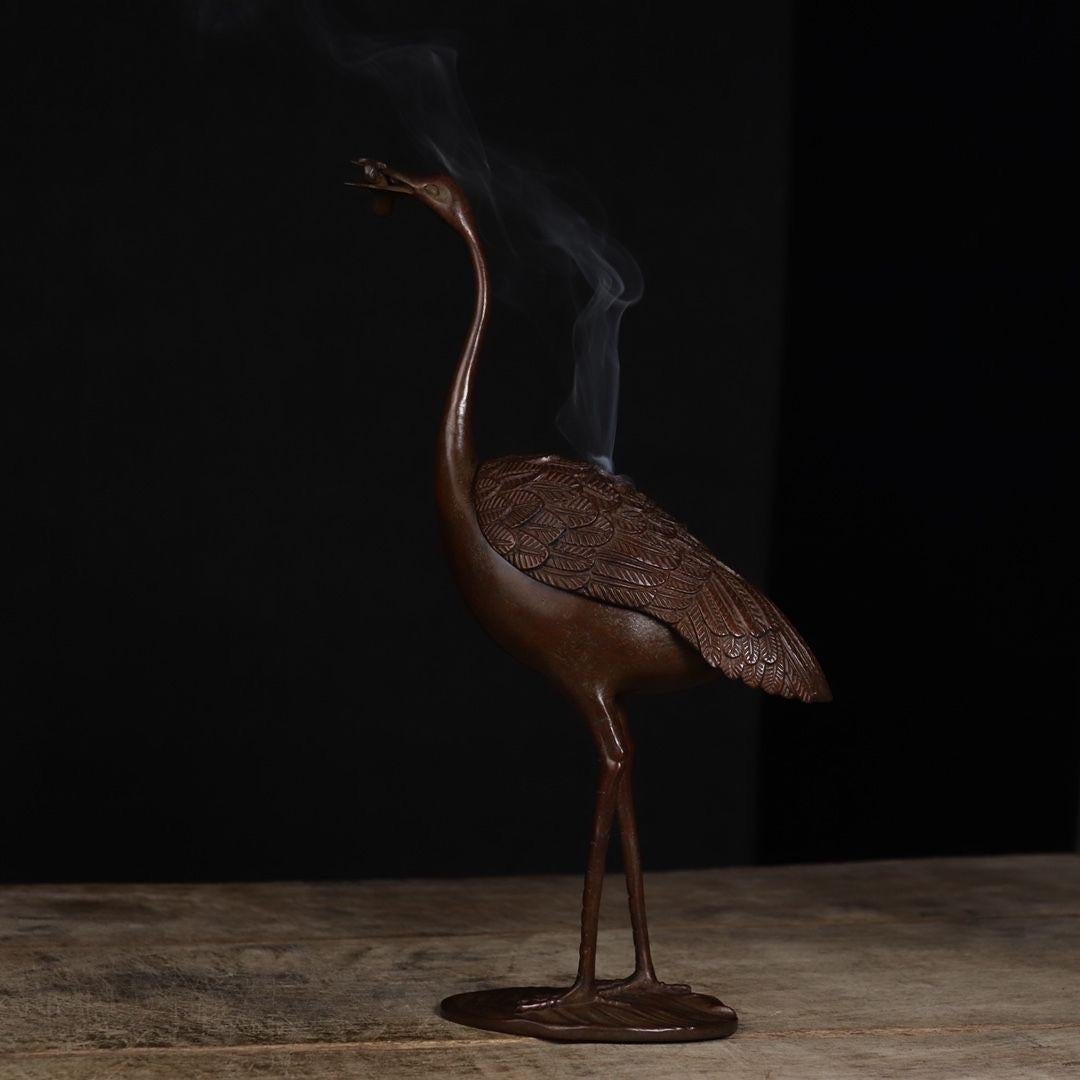 Old Chinese Bronze Crane Sculpture Burner In Fair Condition For Sale In 景德镇市, CN