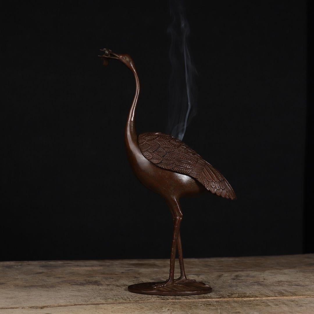Old Chinese Bronze Crane Sculpture Burner For Sale 1