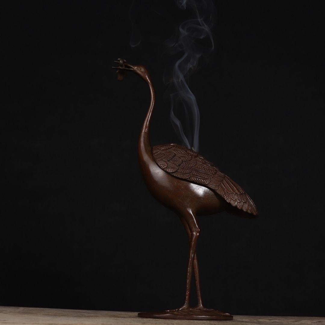 Old Chinese Bronze Crane Sculpture Burner For Sale 2