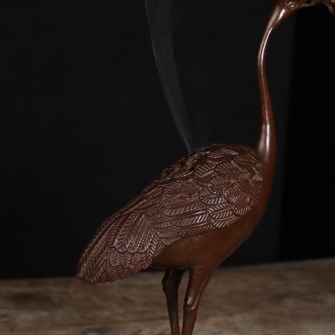 Old Chinese Bronze Crane Sculpture Burner For Sale 4