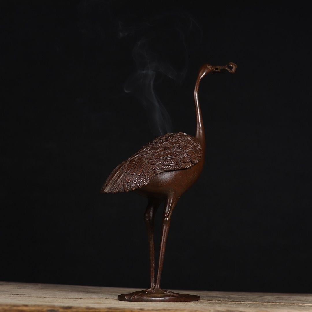 Old Chinese Bronze Crane Sculpture Burner For Sale 5
