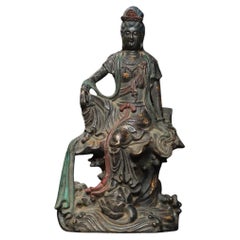 Old Chinese Bronze Guanyin Bodhisattva in Royal Ease Pose