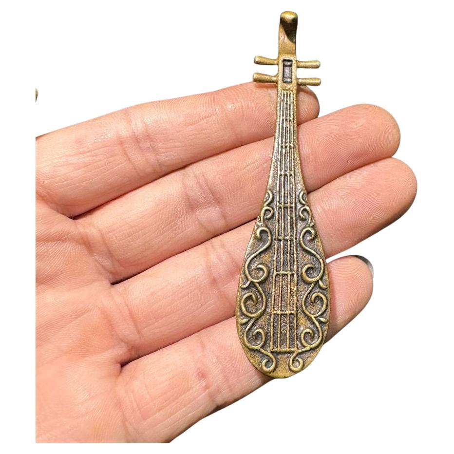 Old Chinese Bronze Musical Instrument Pipa