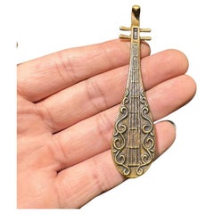 Antique Old Chinese Bronze Musical Instrument Pipa