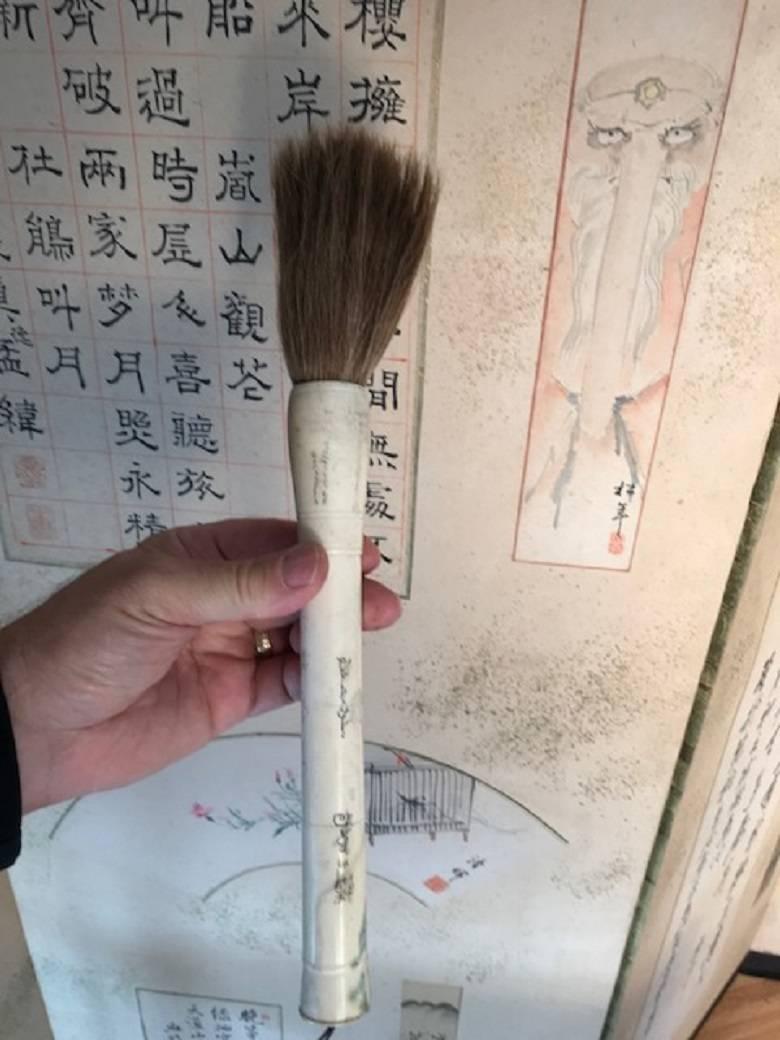 Old Chinese Carved  Ink Wash Painting Calligraphy Brushes, Rare Find 2