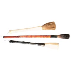 Old Chinese Carved  Ink Wash Painting Calligraphy Brushes, Rare Find