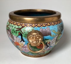 Old Chinese Cloisonné Jardinière With Floral and Wildlife Motif