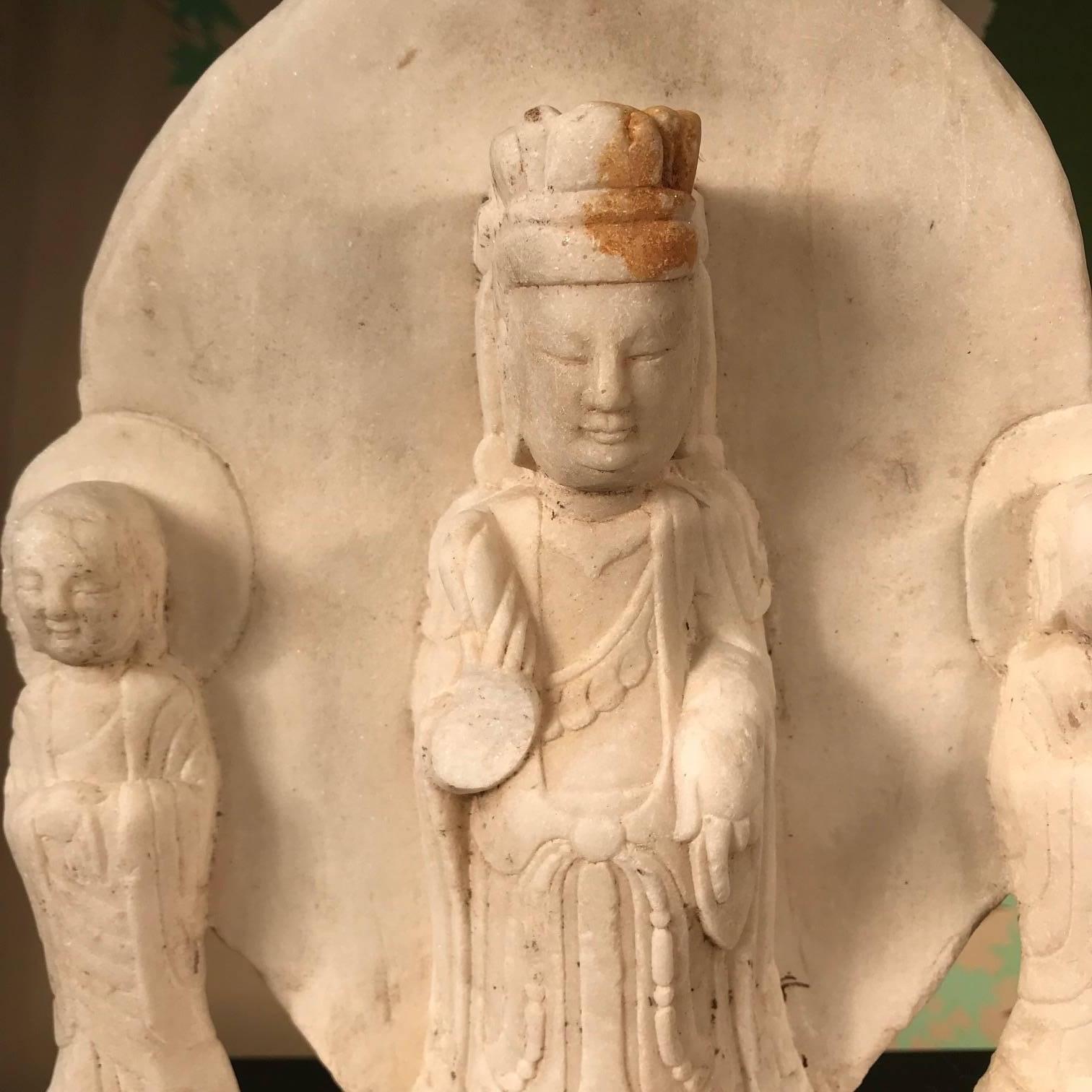  Old Chinese Hand Carved Marble Guan Yin  Buddha with Lovely Face 6