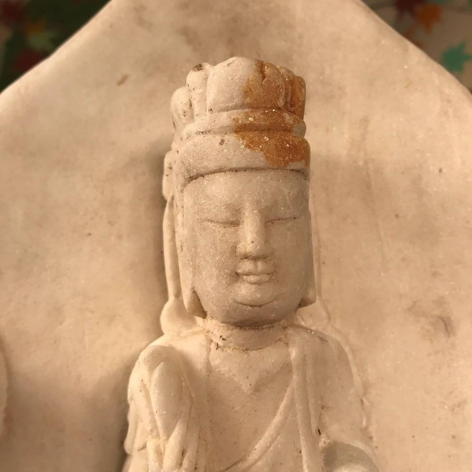  Old Chinese Hand Carved Marble Guan Yin  Buddha with Lovely Face 7